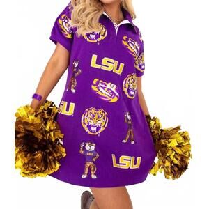 NEW BRIANNA CANNON lsu logo patch dress in multi